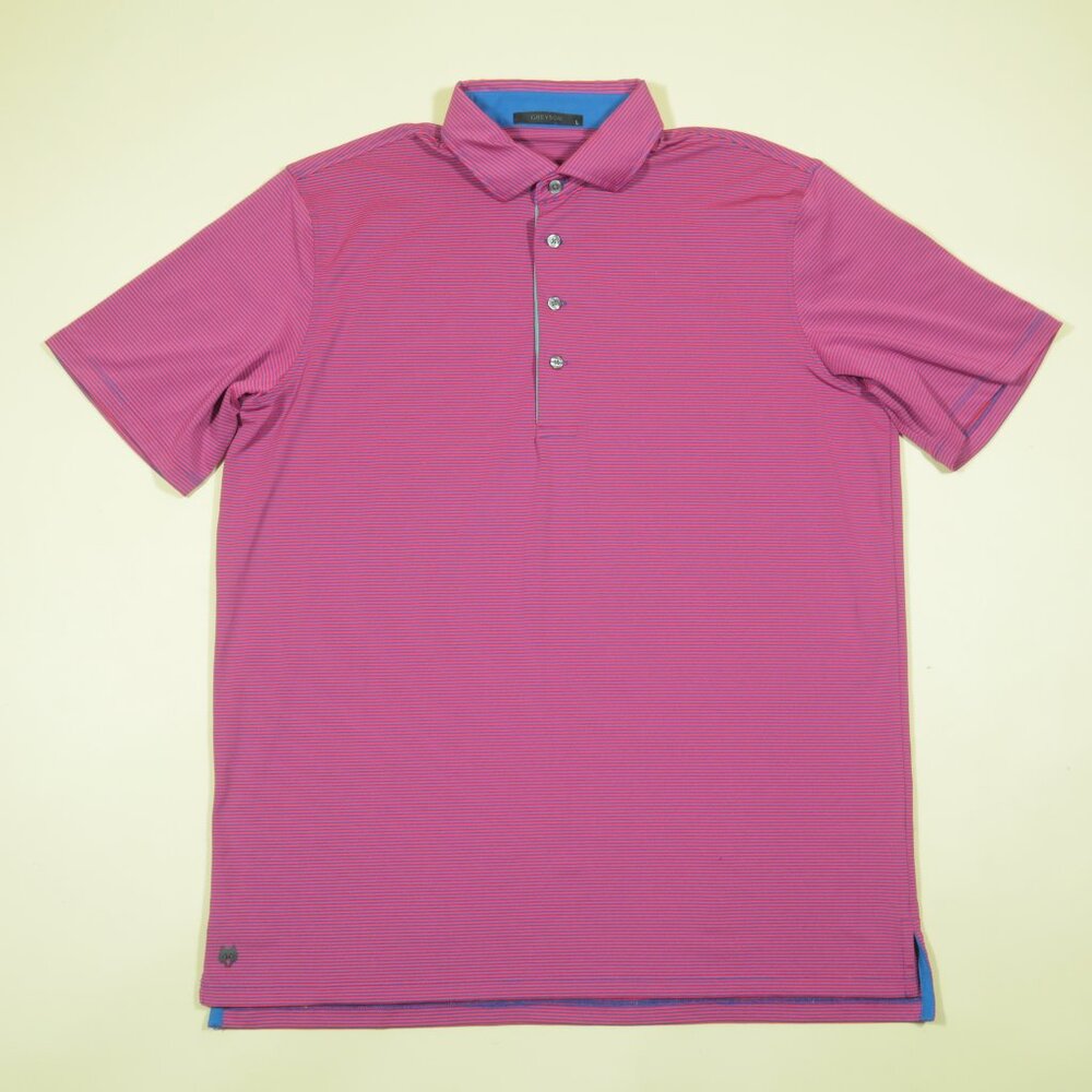Greyson Striped Jersey Golf Polo Shirt Mens L Red Blue Short Sleeve - Picture 2 of 5